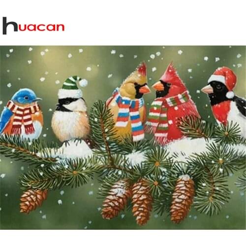 Huacan 5d Diy Diamond Painting Christmas Bird Room Decor Diamond Embroidery Mosaic Animal Snow Wall Sticker Diamond Art