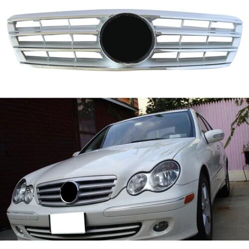 Car Grille Grill w/ Logo For Mercedes Benz C-Class W203 C280 C320 C200 W204 C180 C200 C260 2000 2001 2002 2003 2004 2005 2006