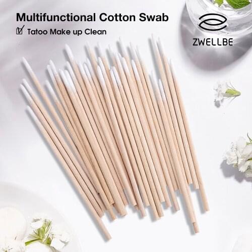 100pcs Wood Cotton Swab Eyelash Extension Tools Ear Care Cleaning Wood Sticks Cosmetic Cotton Swab Cotton Buds Tip
