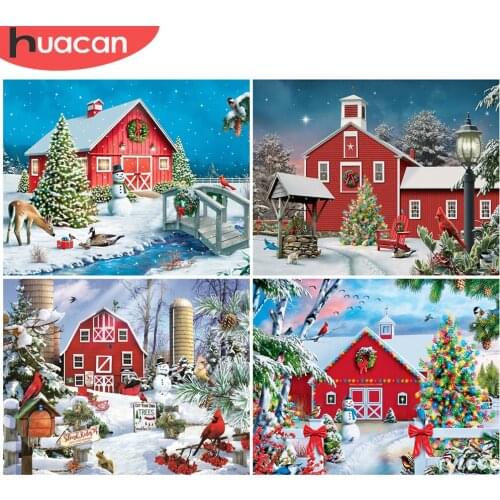 HUACAN 5D DIY Diamond Painting Christmas Mosaic Diamond House Rhinestone Picture Cross Stitch Scenery Winter Home Decor