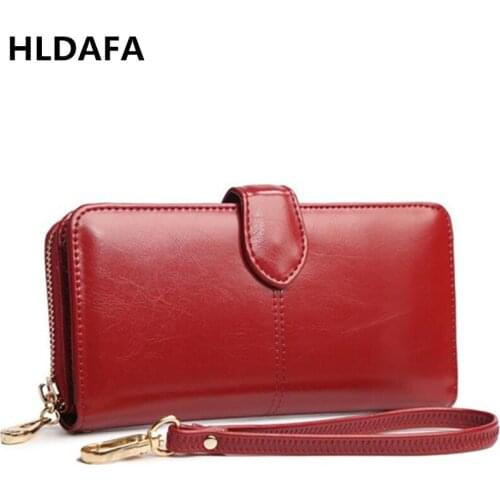 Women Wallets Oil Wax Leather Fashion Card Long Coin Purse Money Pocket Holders Of Wristlet Female Organizer Wallets Clutch Bag