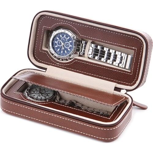 Fashion Hot Sale 2/4 Grids Leather Watch Box Luxury Zipper style for travelling storage Jewelry Watch Collector Organizer Box