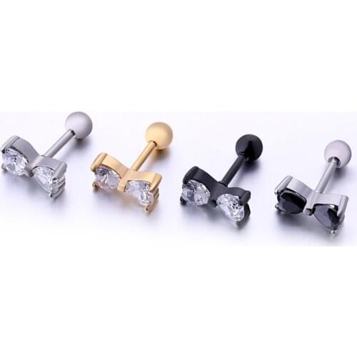 Cute Earring Stud Zircon Bowknot Butterfly Crystal Ear Piercing Jewelry for women kids girls 1 pair