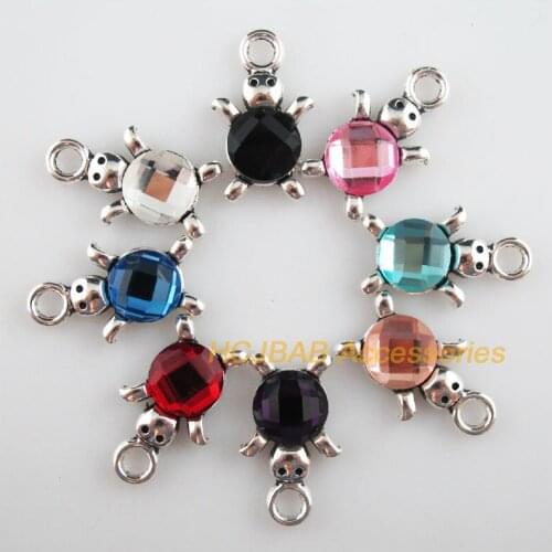 Fashion 8Pcs New Animal Tortoise Charms Tibetan Silver Tone Retro Mixed Crystal Pendants 14x23mm