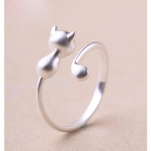 Fashion Silver Color Ring Sweet Cute Cat Kitty Open Ring Jewelry Kitty Cat Style Summer Fine Jewelry
