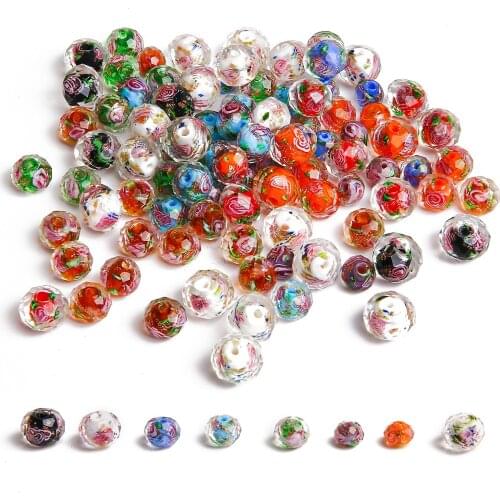 Fashion 10mm Murano Flower Rondelle Faceted Beads Transparent Glass Lampwork Beads For DIY Women Jewelry Making Bracelet Earring