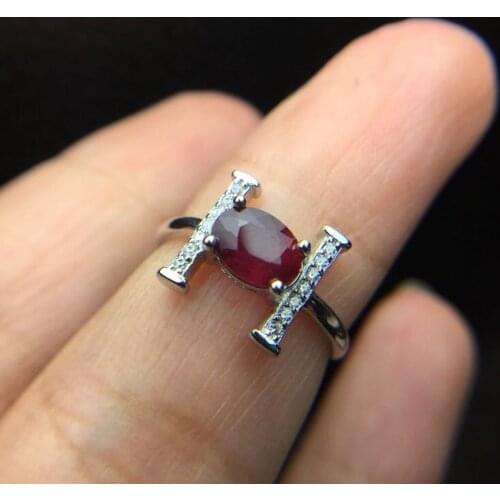 Fashion Ruby ring Free shipping Natural and real ruby 925 sterling silver Fine jewelry 5*7mm