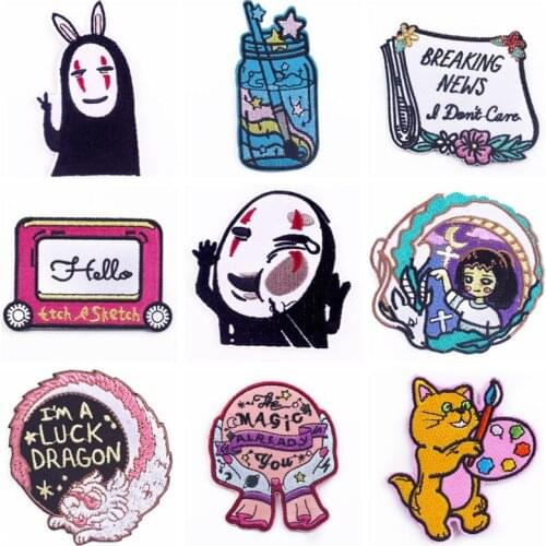 Cartoon Patches Cute Patch Iron On Clothing Animal Appliques Letters Thermo Stickers Embroidered On Clothes Faceless Man Badge
