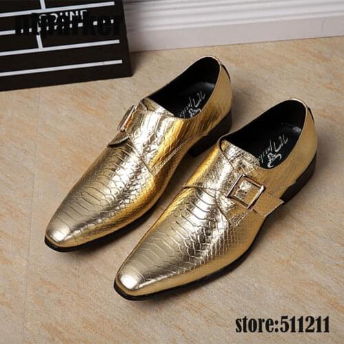 Ntparker Big Size EU46 Fish Scales Pattern Mens Shoes Genuine Leather Fashion Business Dress Shoes for Men Golden/Dark Grey