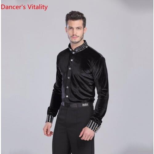 Men Costumes For Ballroom Dance Shirt Collar Rack / Turndown Collar Padded Collar Man Costumes For Latin American Dance Top