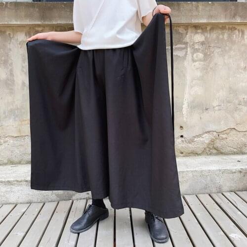 Men vintage hip hop wide leg harem pants Japan style ribbon culottes man spring summer punk rock streetwear joggers