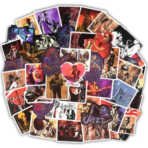 50 PCS Blues Music Stickers Jazz Soul R&B Performer Band Style Sticker to DIY Guitar Saxophone Laptop Suitcase Luggage Bicycle
