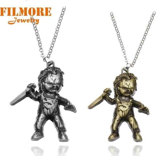 Newest Design Horror Film Seed of Chucky Pendant Necklace Curse of Chuck Pendant Keychain Best Gift for Women and Men