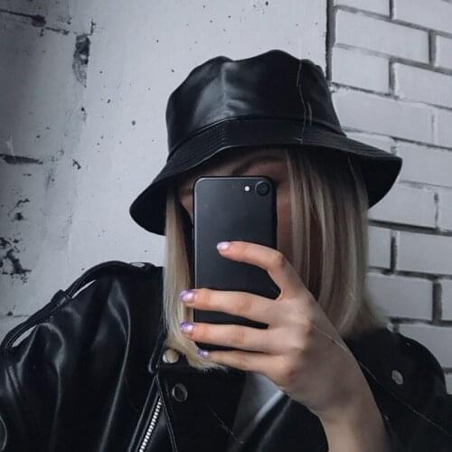 2021 New Fashion Leather Fishing Cap Brand Casual Women Bucket Hat Outdoor Cool Sunscreen Fisherman Hats Street Hip Hop Caps