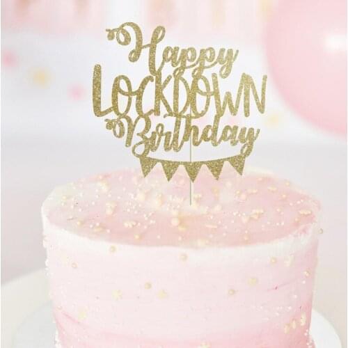 Personalised Happy Lockdown Birthday glitter cake topper. Custom Funny social distance Birthday decor baby shower Wedding party