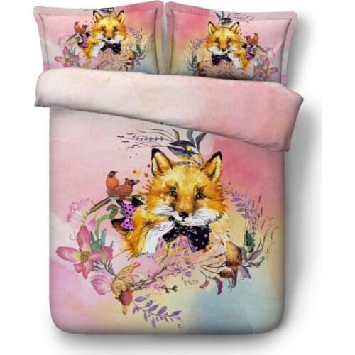 Fox Bedding set Flower Floral quilt duvet cover bed sheets sheet linen California King queen size full twin bed in a bag 4PCS