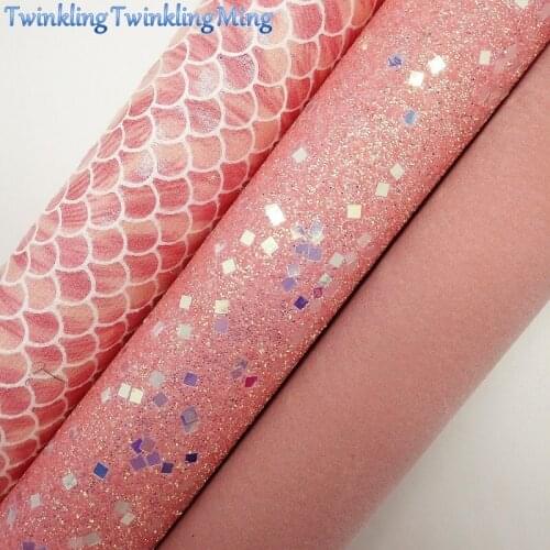 PINK Glitter Fabric, Mermaid Faux Fabric, Velvet Synthetic Leather Fabric Sheets For Bow A4 21x29CM Twinkling Ming XM723