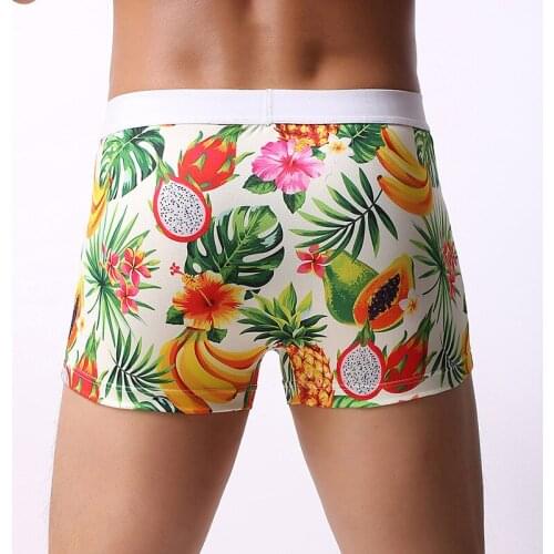Sexy Men Fruit Print Smooth Solid Big U Convex Pouch Boxers Breathable Boxer Underwear Low Rise G-string Gay Wear Plus Size F10