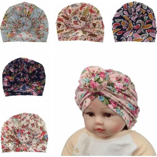 2019 Newborn Flowers Pattern Kids Baby Boy Girl Cotton Beanie Hat Turban Winter Flower Donut Hats Soft Caps accessories