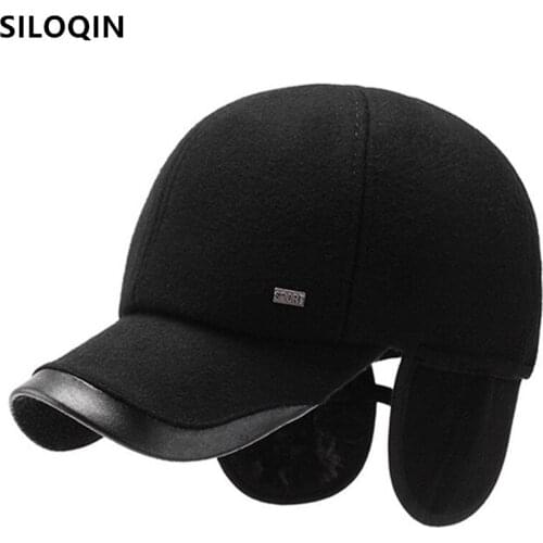 SILOQIN Adjustable Size Dads Hat Winter Baseball Caps For Men Thick Warm Earmuffs Hats New Mens Casual Sports Cap Snapback Cap
