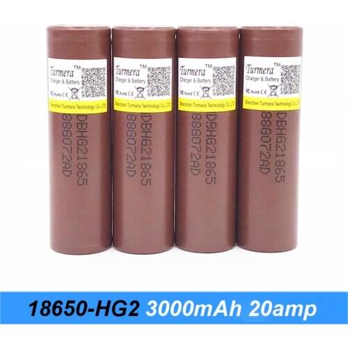 Turmera 18650 HG2 3000mah 30A Rechargeable Lithium Battery for Electric Bike and Electric Drill Scewdriver Battery 10-100Pieces