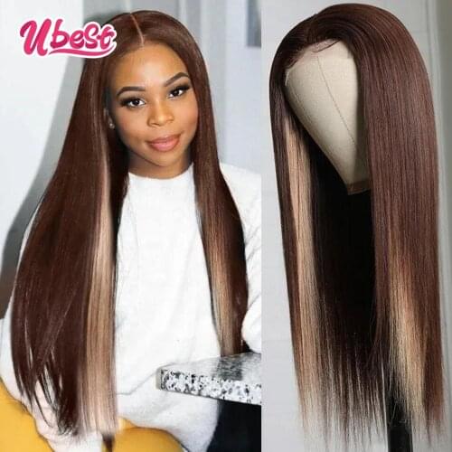 Ubest Highlight 27 Straight Lace Frontal Wig Peruvian Colored Human Hair Wigs Pre Plucked Transparent Lace Wigs for Women 180