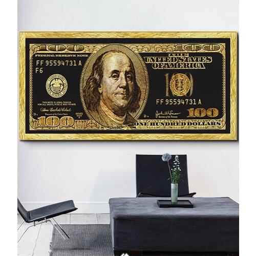 Golden Dollar Inspirational Canvas Art Posters And Prints Silver Money Canvas Paintings On the Wall Art Picture For Living Room