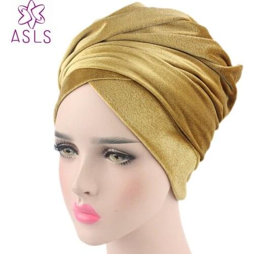 High quality Style New women and men Velvet Long Turban Tail Cap Wrapped Head Muslim hijab shawl Scarf Hat Headwrap Scarf
