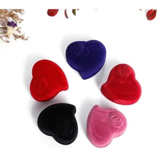 High Quality Fashion flocking Gift Box, earrings / Rings Packaging heart-shaped couple ring box F20172866