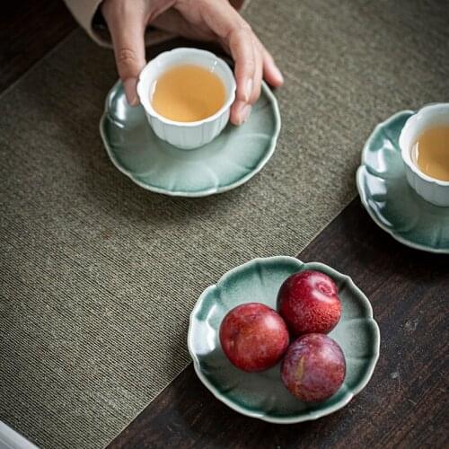 Japanese-Style Dish Kiln Turned Ceramic Nut Plate Household Snack Dish Saucer Small Plate Teapot Holder Pot Mat Retro Coaster