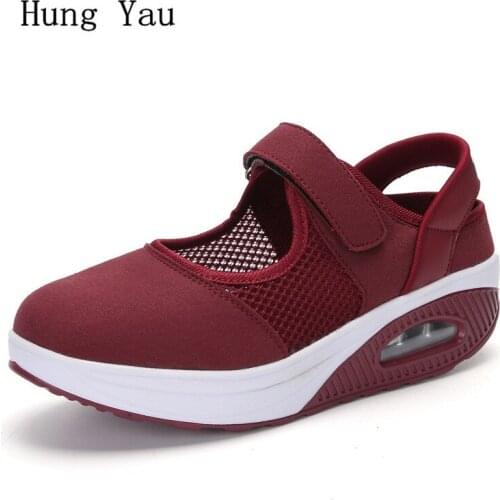 Women Casual Shoes Flats Fashion Outdoor Summer Breathable Mesh Hook & Loop Height Increasing Woman Platform Plus Size 35-42