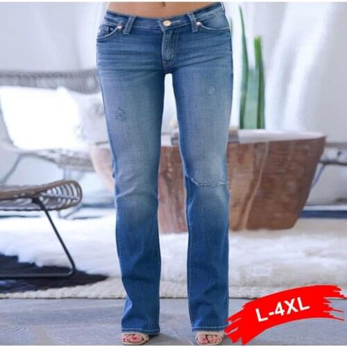 Streetwear Black Blue Distressed Pants Vintage Slim Ripped Hole Low Rise Flare Jeans Women Fashion Wide Leg Long Denim Trousers