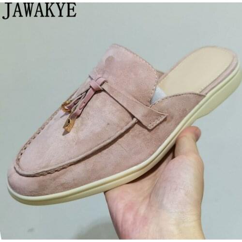 High-quality Suede Wrap Toe flat Slippers Woman Round toe casual Formal loafers shoes Tassel metal pendant Designer flat shoes