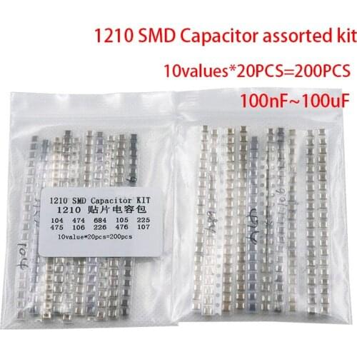 1210 SMD Capacitor assorted kit ,10values*20PCS=200PCS 100nF~100uF Samples Kit electronic diy kit