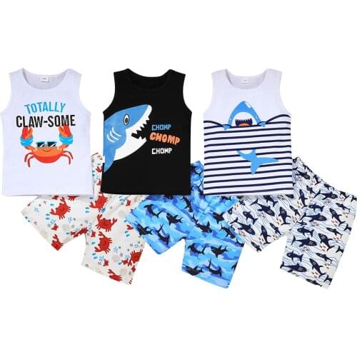 2021-05-06 Lioraitiin 0-5Y Toddler Baby Boy Fashion Summer Clothing Set Sleeveless Animal Printed Vest Top Shorts 3Colors