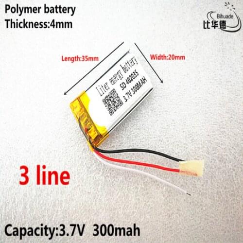 3 line Good Qulity 3.7V,300mAH,402035 Polymer lithium ion / Li-ion battery for TOY,POWER BANK,GPS,mp3,mp4
