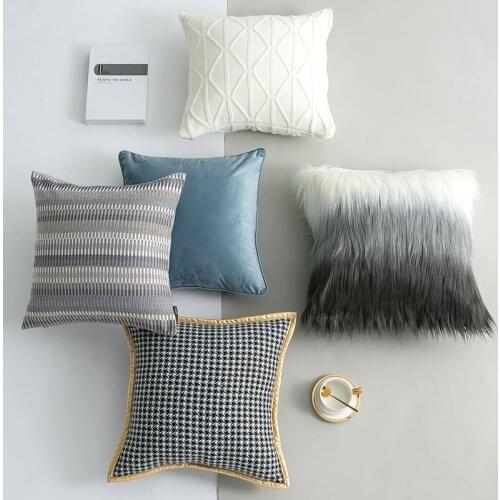 45x45cm simple morden houndstooth cushion cover grey checkered style pillowcase set long fur pillow cover knitted pillow case