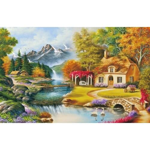 5D Diy Diamond Painting Cross Stitch Kits Embroidery Village Landscape Mosaic Pictures Of Rhinestones Wall Stickers Decoration