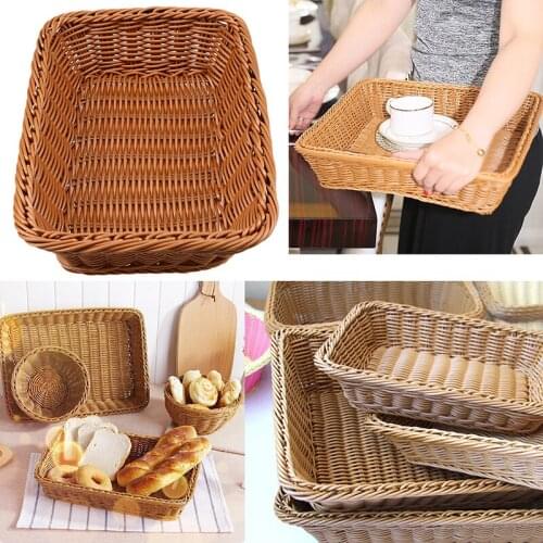 Handmade Bamboo Storage Basket Rectangle Storage Box Bread Fruit Basket Gadgets Container Home Bathroom Storage Organization
