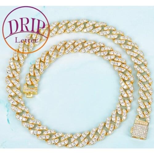 10mm Gold Color Miami Cuban Link Necklace AAAA Zircon Charm Mens Hip Hop Chain Women Jewelry