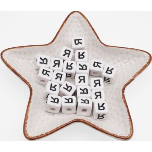CHONGAI 100Pcs Russian Single Letter White Acrylic Cube Loose Spacer Beads For Jewelry Making DIY Pacifier Clip Making 10mm