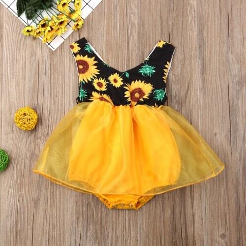 2020 Baby Girl Infant Lace Princess Tutu Fashion Toddler Kid Summer Sunflower Sunsuit Jumpsuit Bodysuits Outfit Clothes