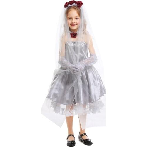 Halloween Halloween Children Cosplay Ghost Bride Silver Gray Dress Masquerade Dress Show Cosplay Costumes