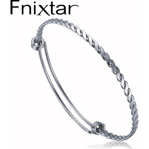 Fnixtar 3.2mm 4mm Twist Wire Bangle Bracelet Custom Charm Bracelet Stainless Steel Adjustable Twisted Bangles 50pcs/lot