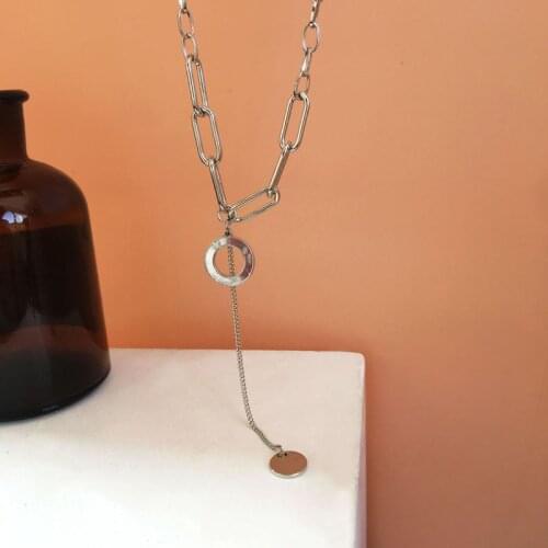 IOY IRENE Punk Round Metal Chain Pendant Necklace For Women New Fashion Short Clavicle Chain Accessories