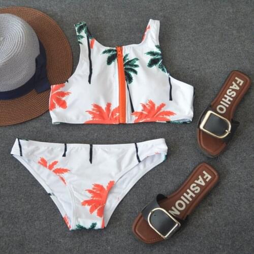 PREETEE Women Flora Print Front Zipper Sling Bikinis Set Bandeau Sexy Swimwear Push Size Swimsuit Brazilian Push Up Beach Wear