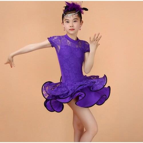 Lace Girl Latin Dance Dress Practice Dance Children Kids Competition Dancing Dress Tango Kid Ballroom Rumba Cha Cha for Girls