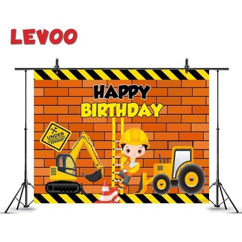 LEVOO Boys Backdrop Excavator Bulldozer Brick Construction Birthday Photography Background Photo Shoot Photophone Photo Studio