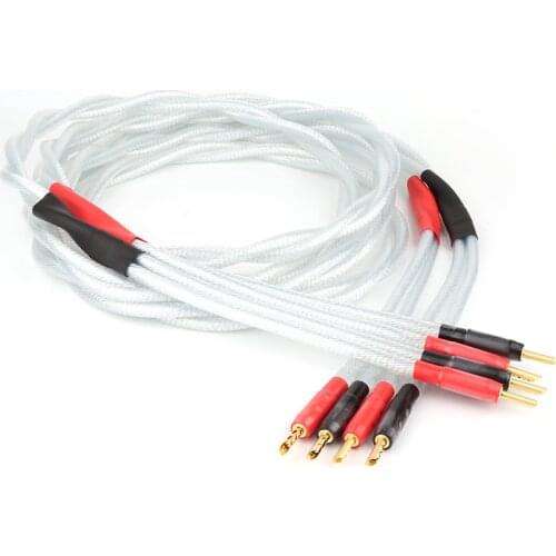 Pair 7N OCC copper silver plated loudspeaker cable hifi speaker wire with banana plug connector