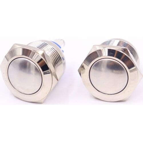 19mm metal push button waterproof nickel plated brass switch ball head Round shape momentary self reset 1NO